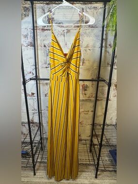 Guess Yellow Striped Twist-Front Jumpsuit